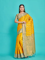 Mimosa Women's Woven Design Kanjivaram Style Art Silk Saree With Blouse Piece : SA00001125GDFREE