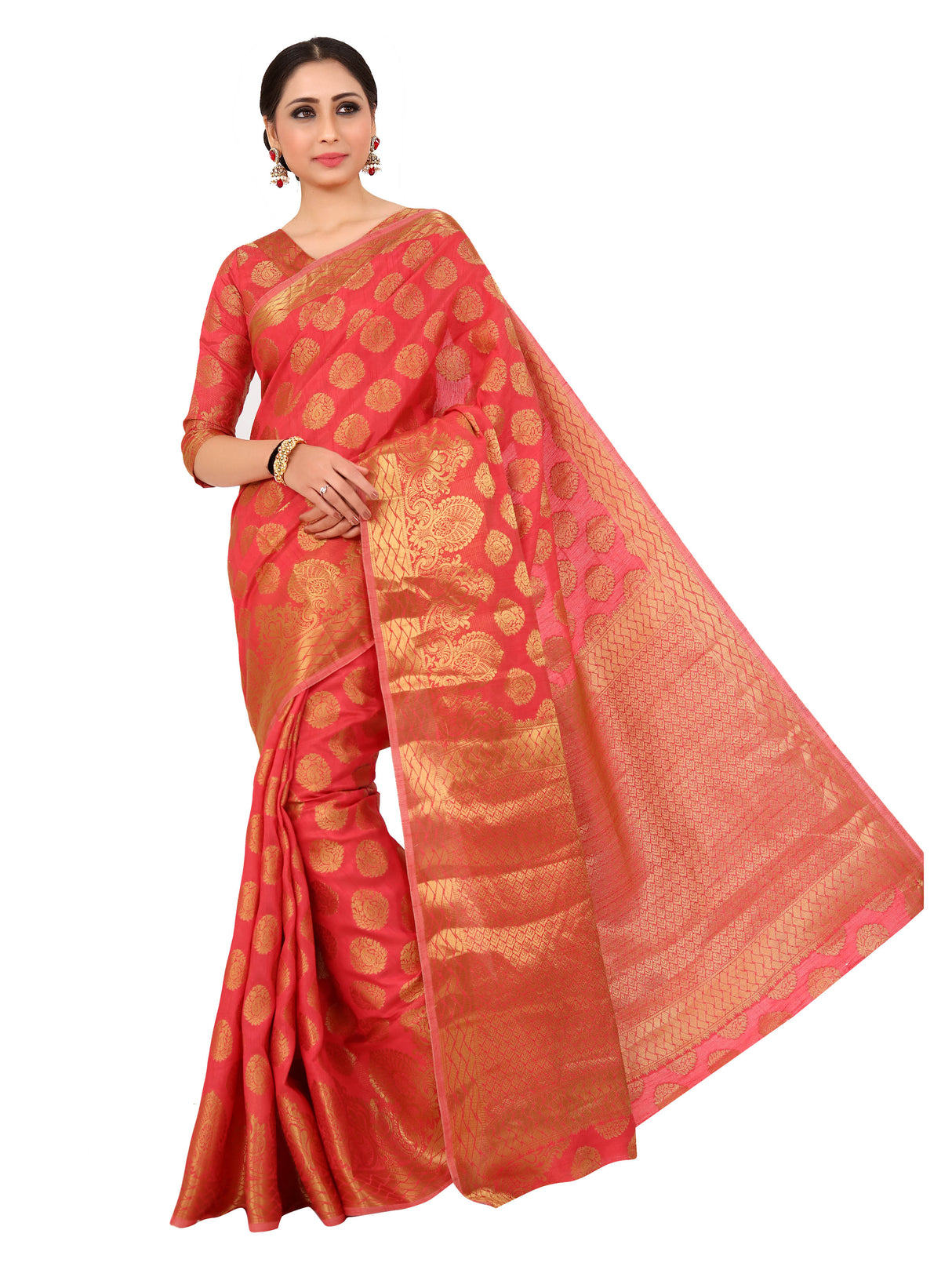 Mimosa Womens Art Silk Saree Kanjivaram Strawberry Color