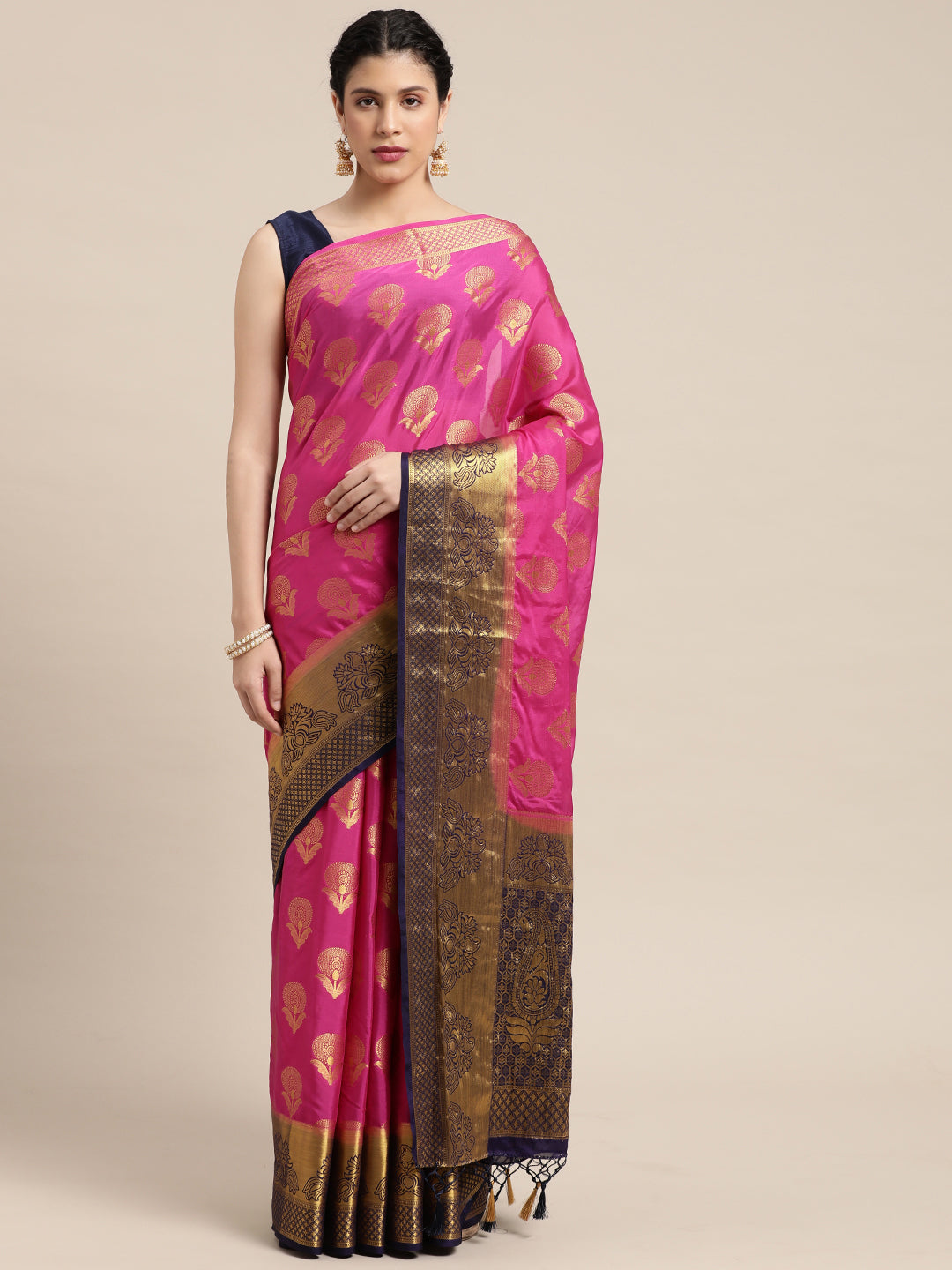 Mimosa Womens Crepe Saree Mysore Silk Rani Color