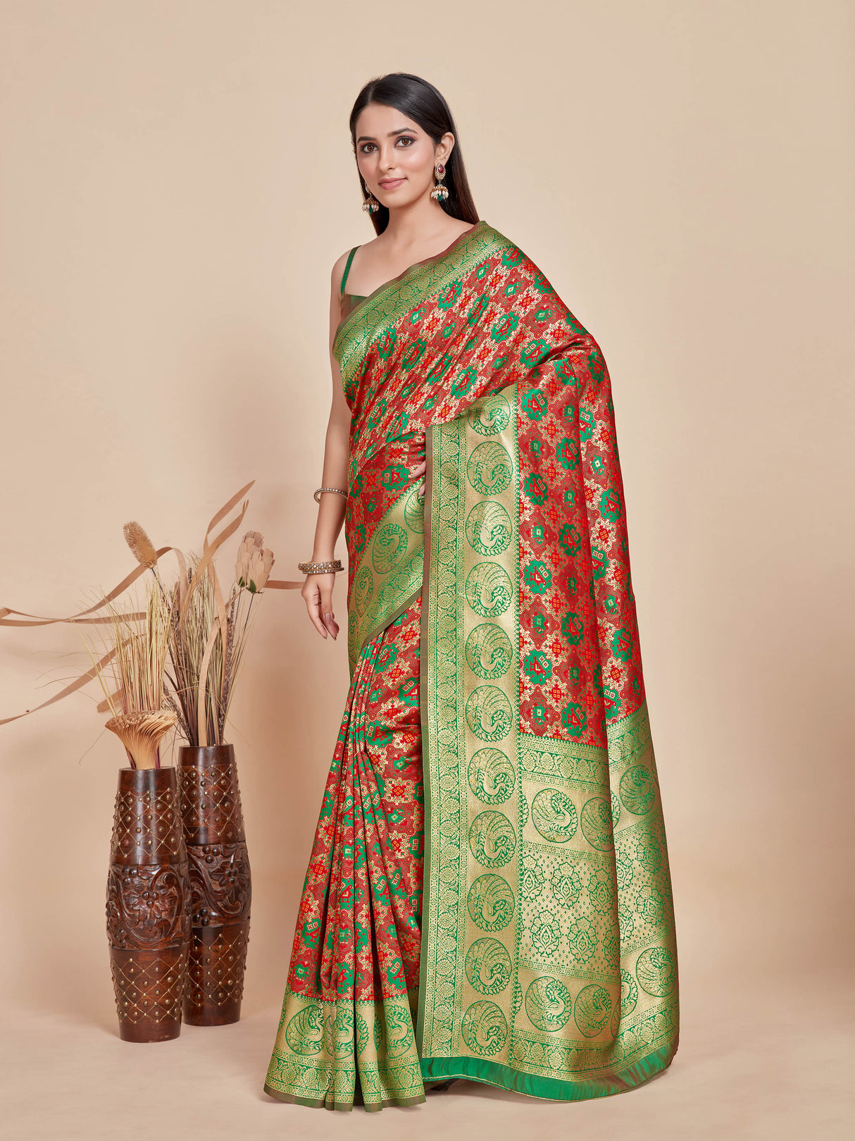 Mimosa Women's Woven Design Patola Style Art Silk Saree With Blouse Piece : SA00001346MRFREE