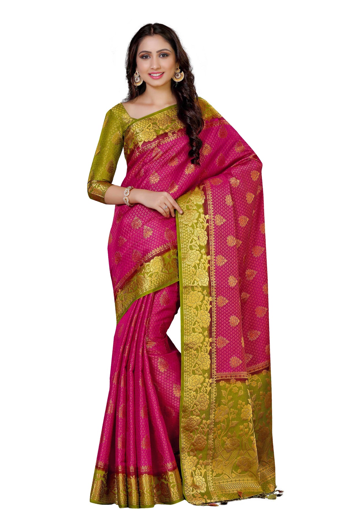 Mimosa Womens Art Silk Saree Kanjivaram Rani Color