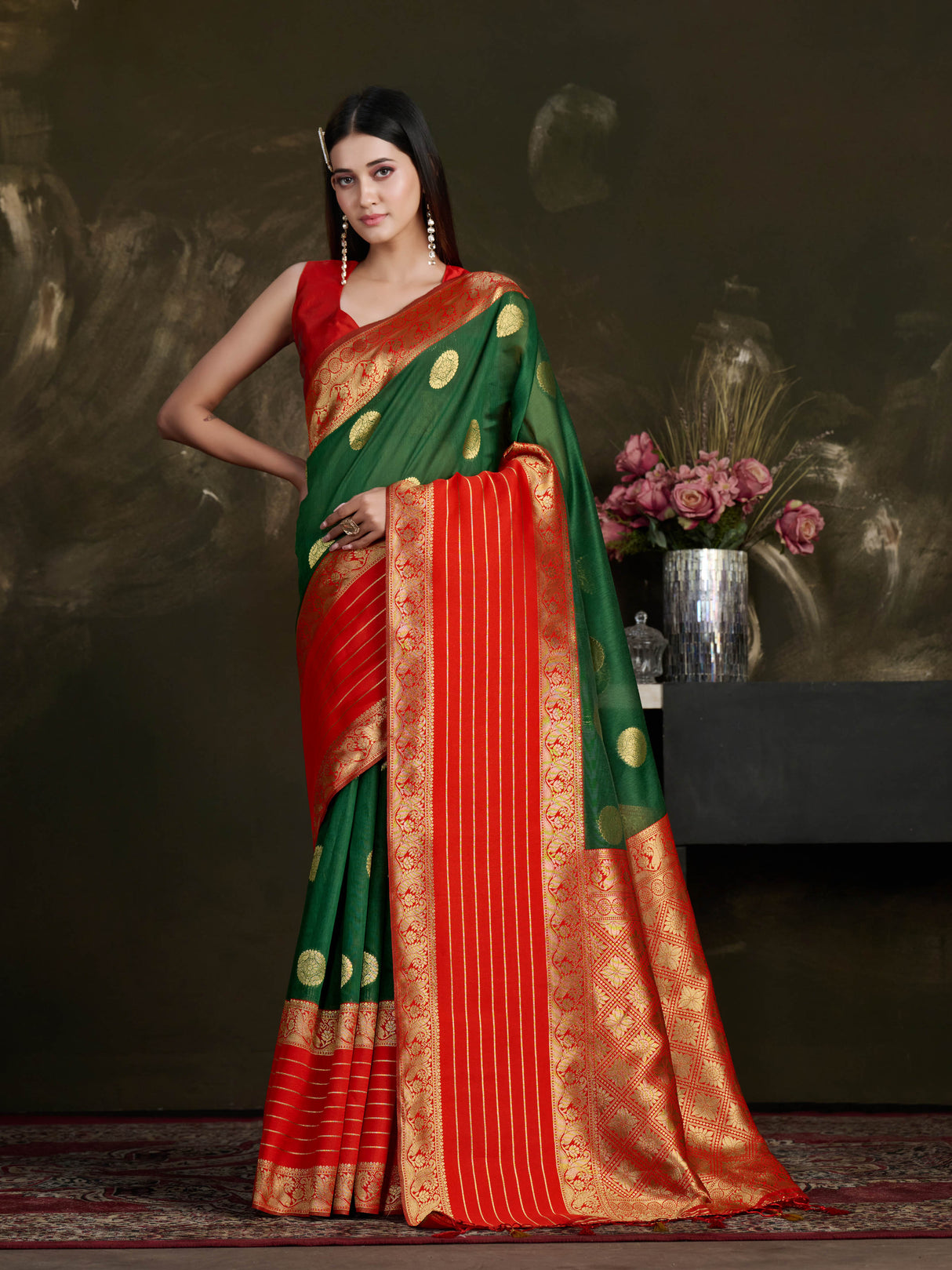 Mimosa Women's Woven Design Kanjivaram Style Art Silk Saree With Blouse Piece : SA0000869BG