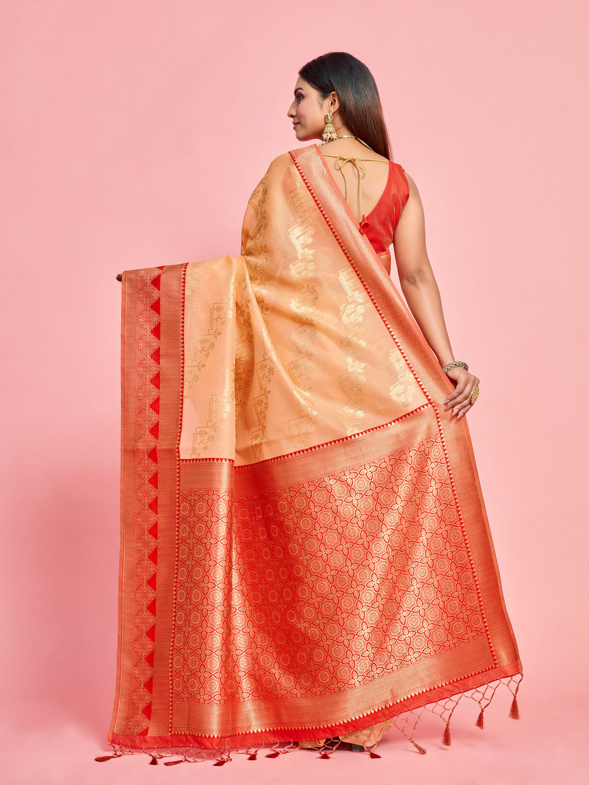 Mimosa Women's Woven Design Kanjivaram Linen Saree With Blouse Piece : SA00001233PCFREE