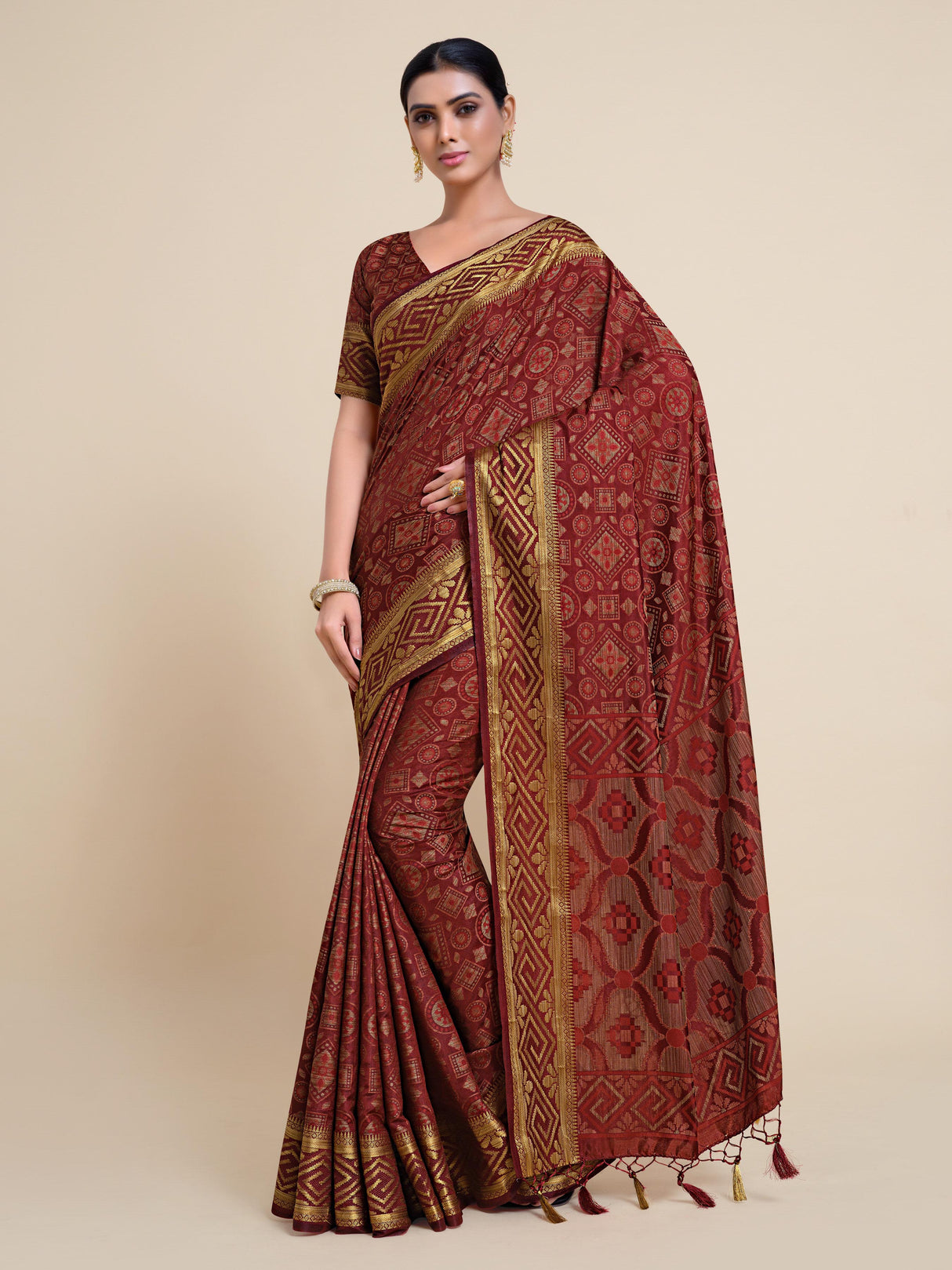 Mimosa Womens Art Silk Saree Kanjivaram Chocolate Color