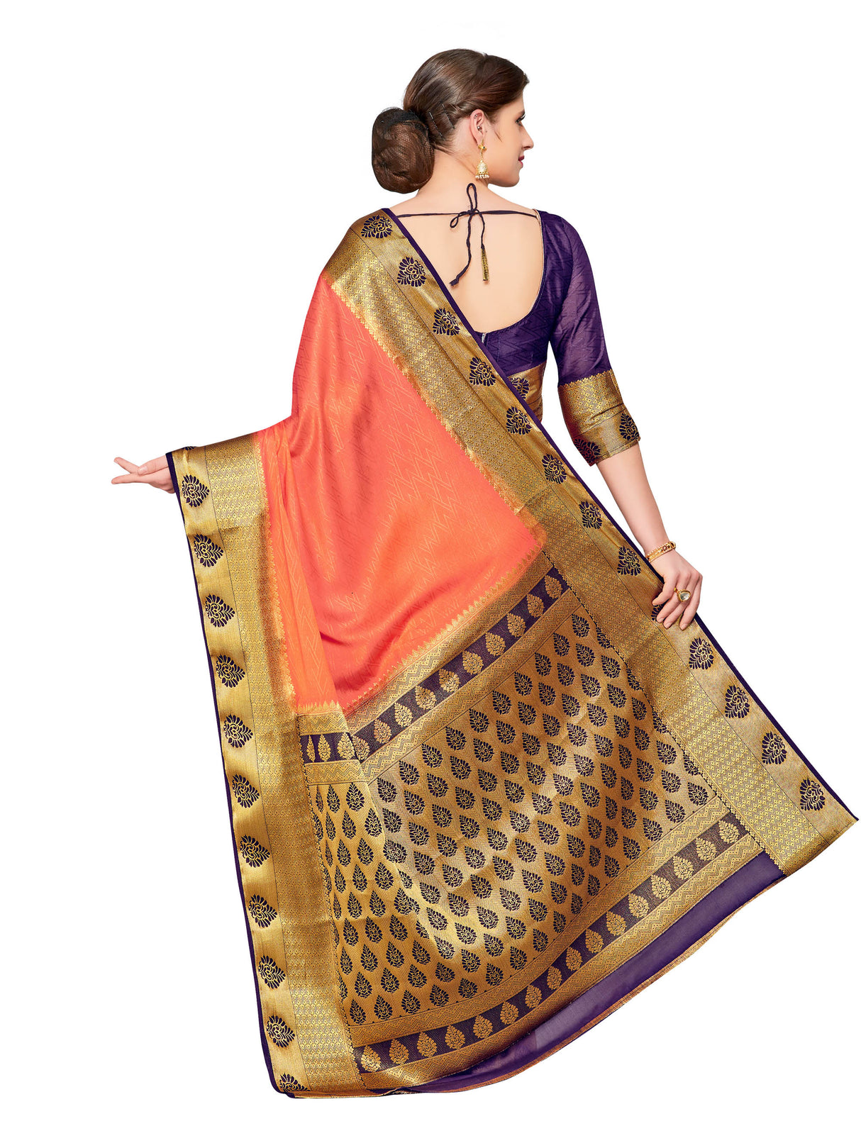 Mimosa Womens Crepe Saree Mysore Silk Peach Color