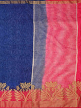 Mimosa Womens Linen Saree Kanjivaram style Navy Blue Color