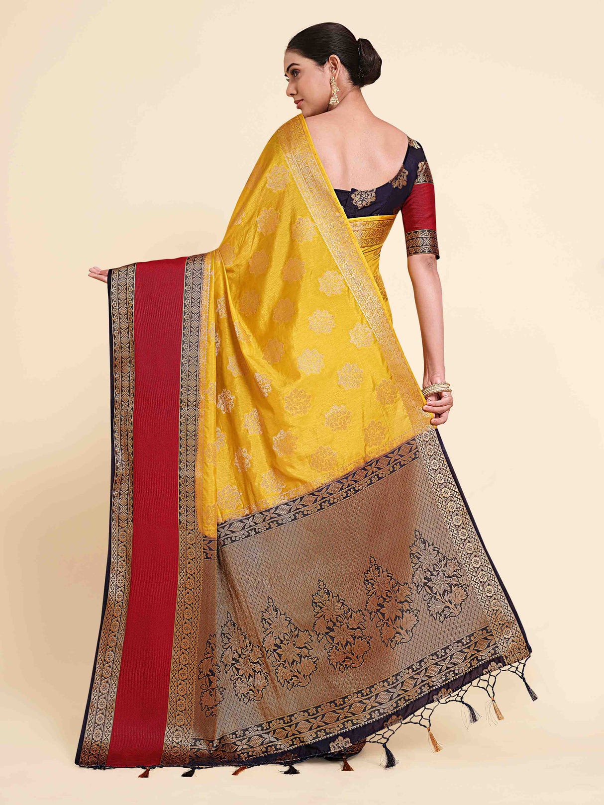 Mimosa Womens Art Silk Saree Kanjivaram Yellow Color