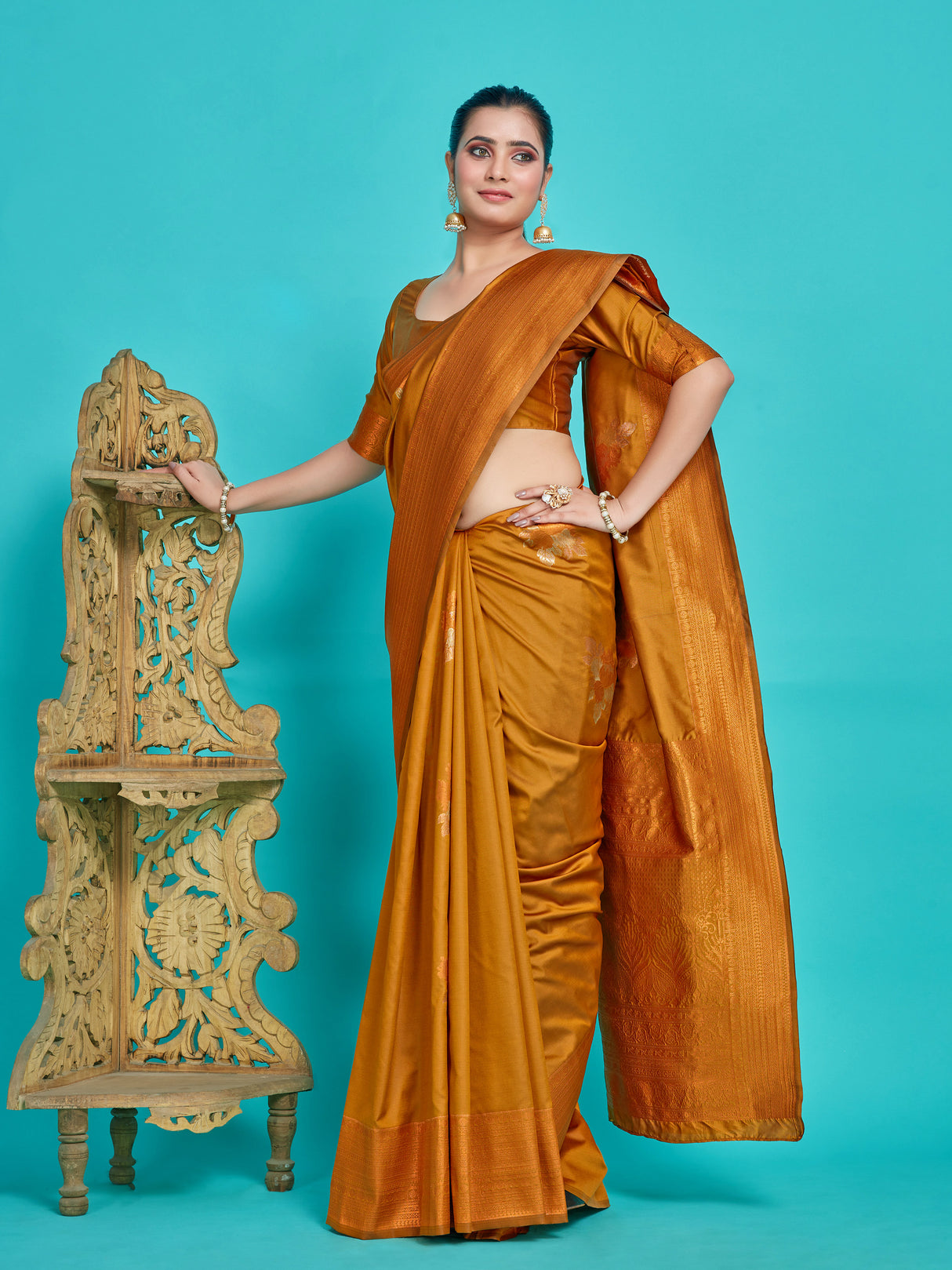 Mimosa Women's Woven Design Kanjivaram Style Art Silk Saree With Blouse Piece : SA00001384MSFREE