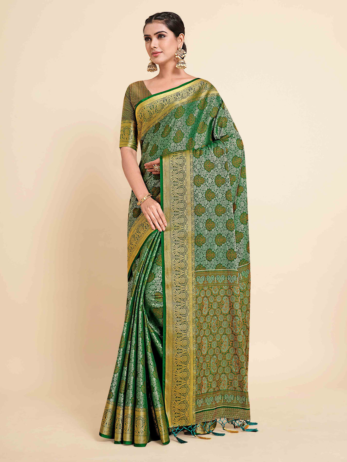 Mimosa Womens Art Silk Saree Kanjivaram Green Color