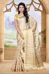 Mimosa Womens Chiffon Saree Kanjivaram Halfwhite Color