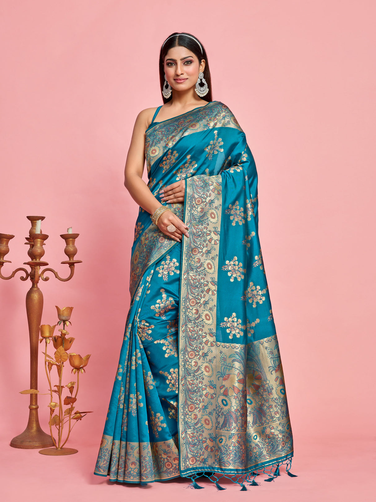 Mimosa Women's Woven Design Kanjivaram Art Silk Saree With Blouse Piece : SA00001220ANFREE