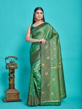 Mimosa Women's Woven Design Kanjivaram Style Art Silk Saree With Blouse Piece : SA00001329GRNFREE