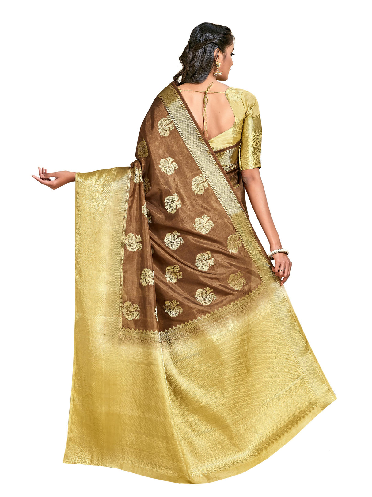 Mimosa Womens Art Silk Saree Kanjivaram Brown Color