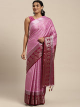 Mimosa Womens Art Silk Saree Kanjivaram style Pink Color