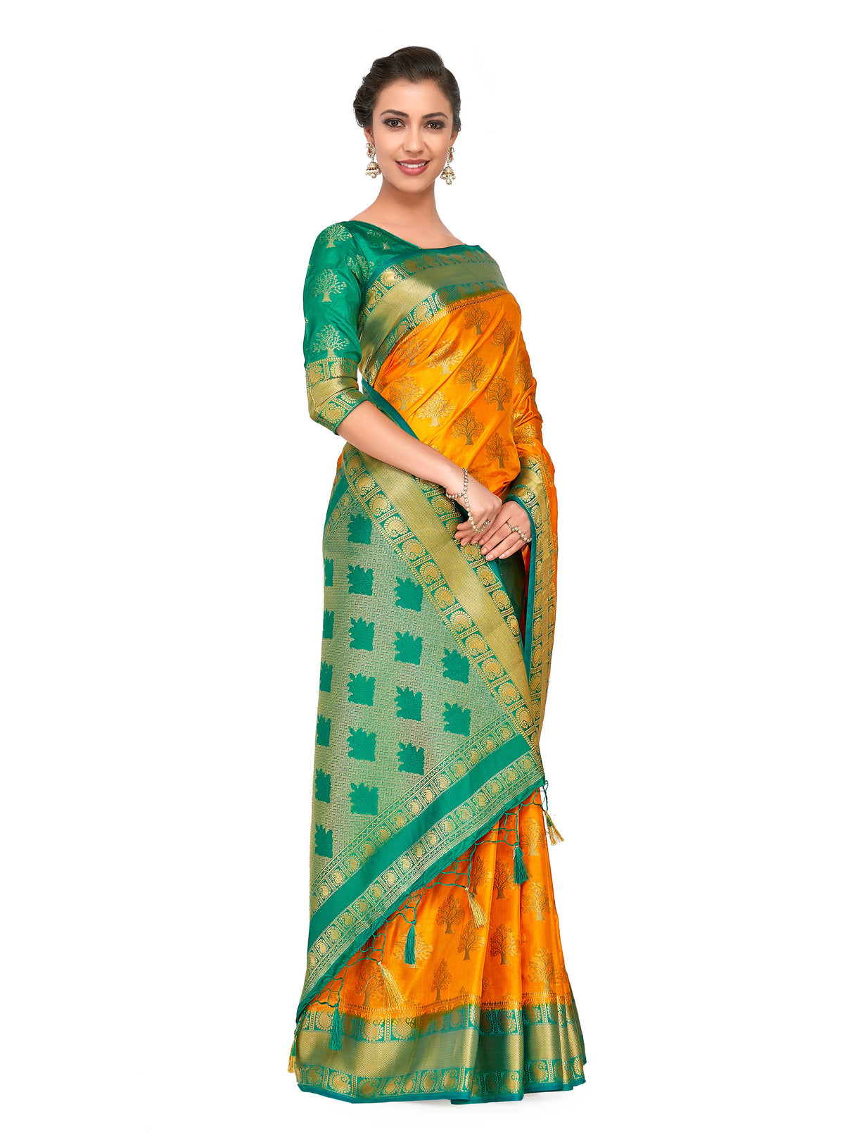 Mimosa Womens Art Silk Saree Kanjivaram Gold Color