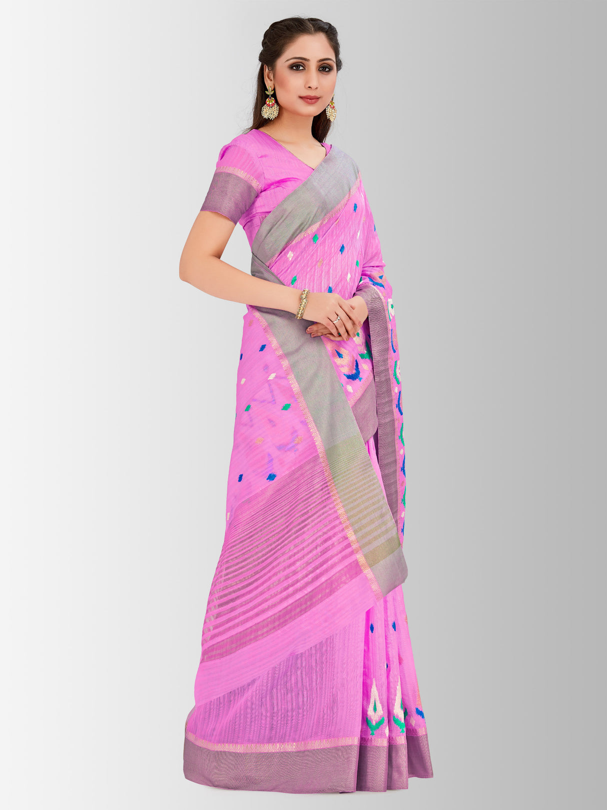 Mimosa Womens Raw Silk Saree Kanjivaram Pink Color