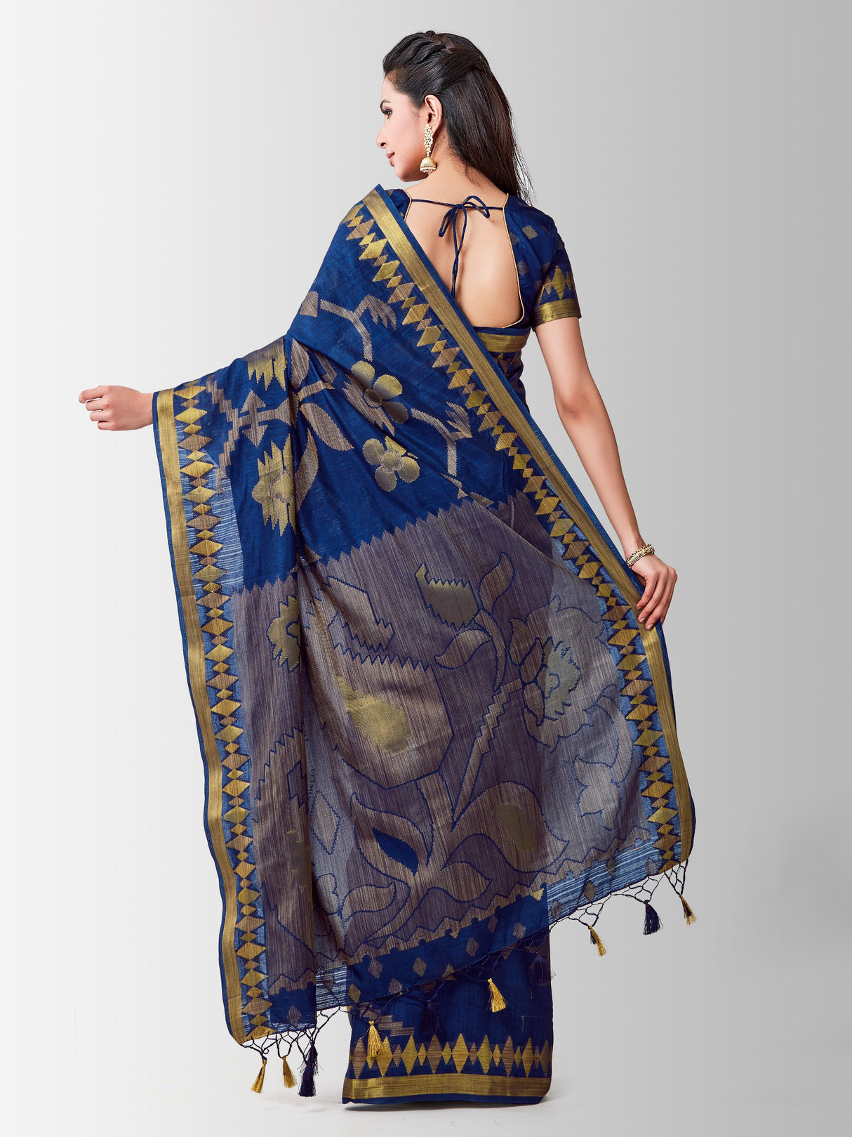 Mimosa Womens Art Silk Saree Kanjivaram Navy Blue Color