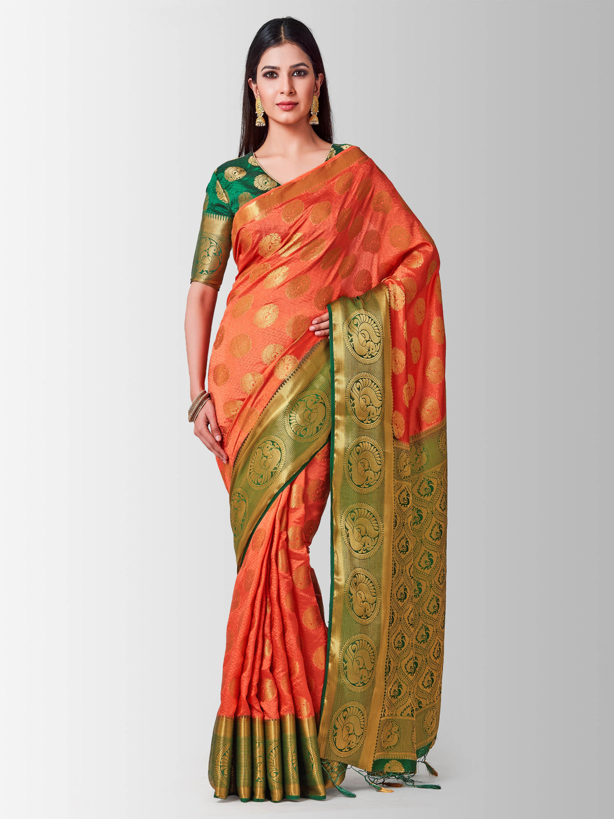 Mimosa Womens Art Silk Saree Kanjivaram Peach Color