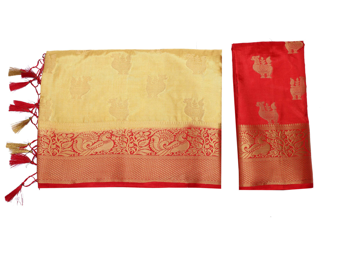 Mimosa Womens Art Silk Saree Kanjivaram Chiku Color