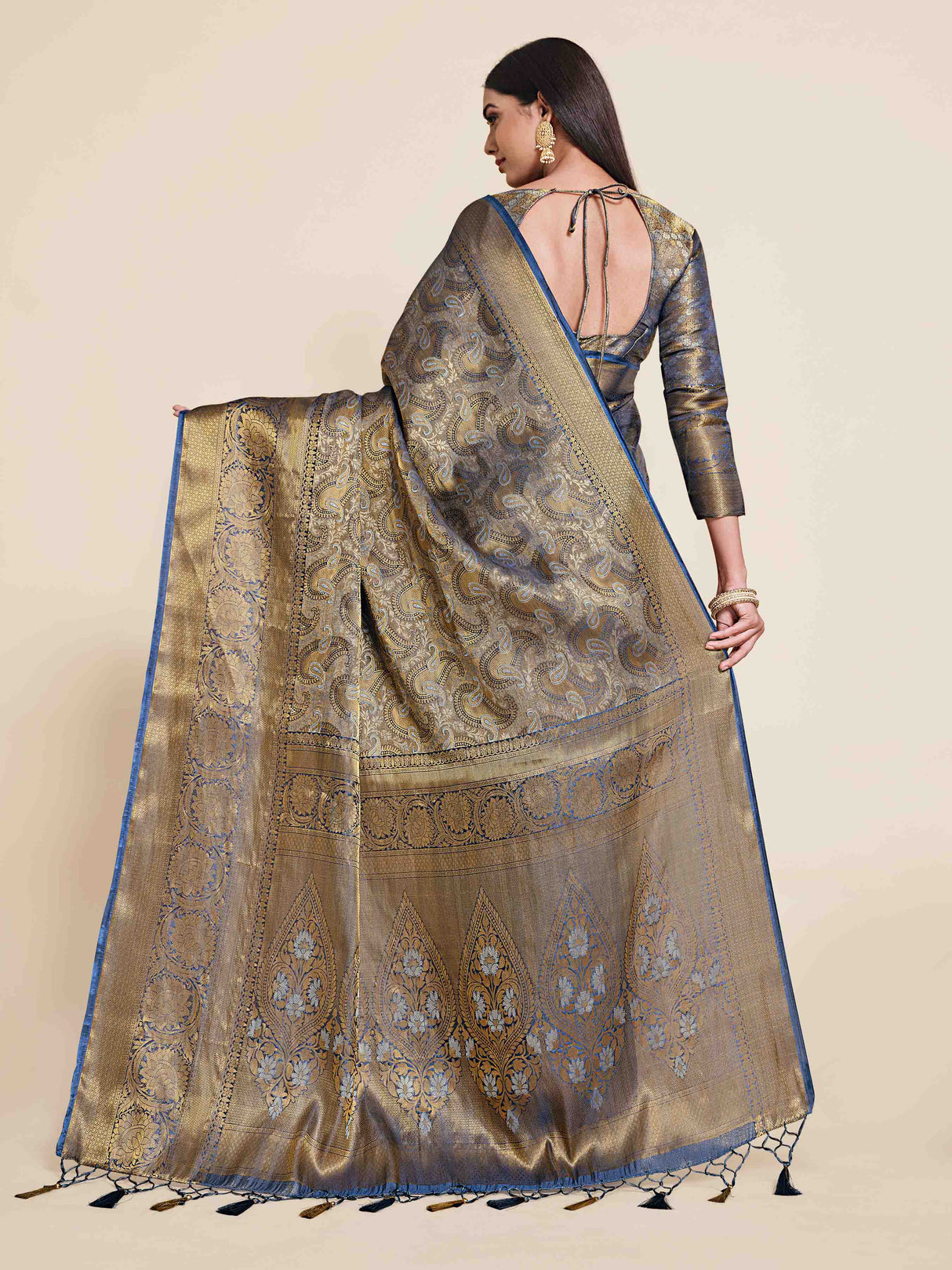 Mimosa Womens Art Silk Saree Kanjivaram Grey Color