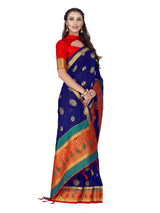 Mimosa Womens Art Silk Saree Kanjivaram Navy Blue Color