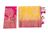 Mimosa Womens Linen Saree Kanjivaram style Gold Color
