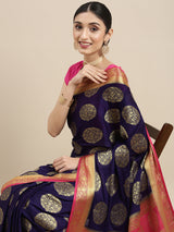 Mimosa Womens Crepe Saree Mysore Silk Navy Blue Color