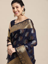 Mimosa Womens Art Silk Saree Banarasi Navy Blue Color