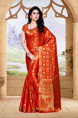 Mimosa Womens Chiffon Saree Kanjivaram Orange Color