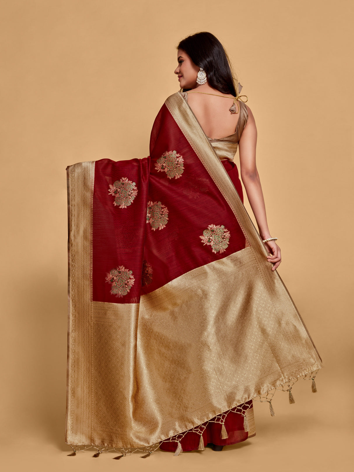 Mimosa Women's Woven Design Kanjivaram Linen Saree With Blouse Piece : SA00001231MRFREE