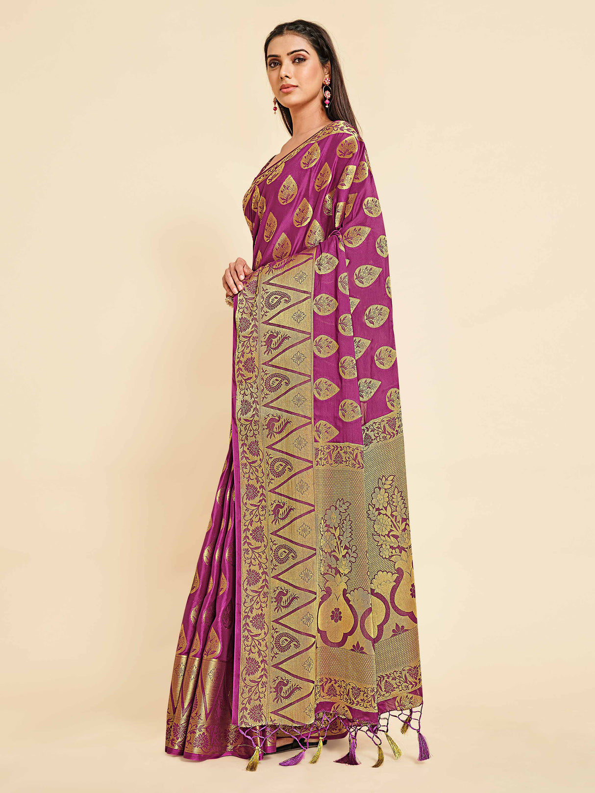 Mimosa Womens Crepe Saree Mysore Silk Mejanta Color