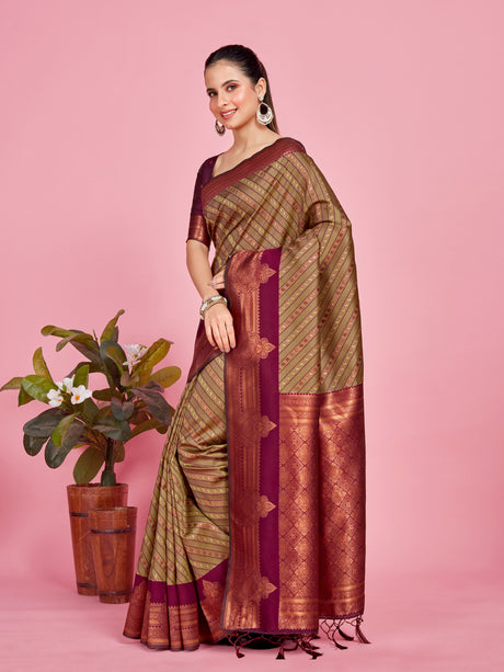 Mimosa Women's Woven Design Kanjivaram Style Art Silk Saree With Blouse Piece : SA00001252OLFREE