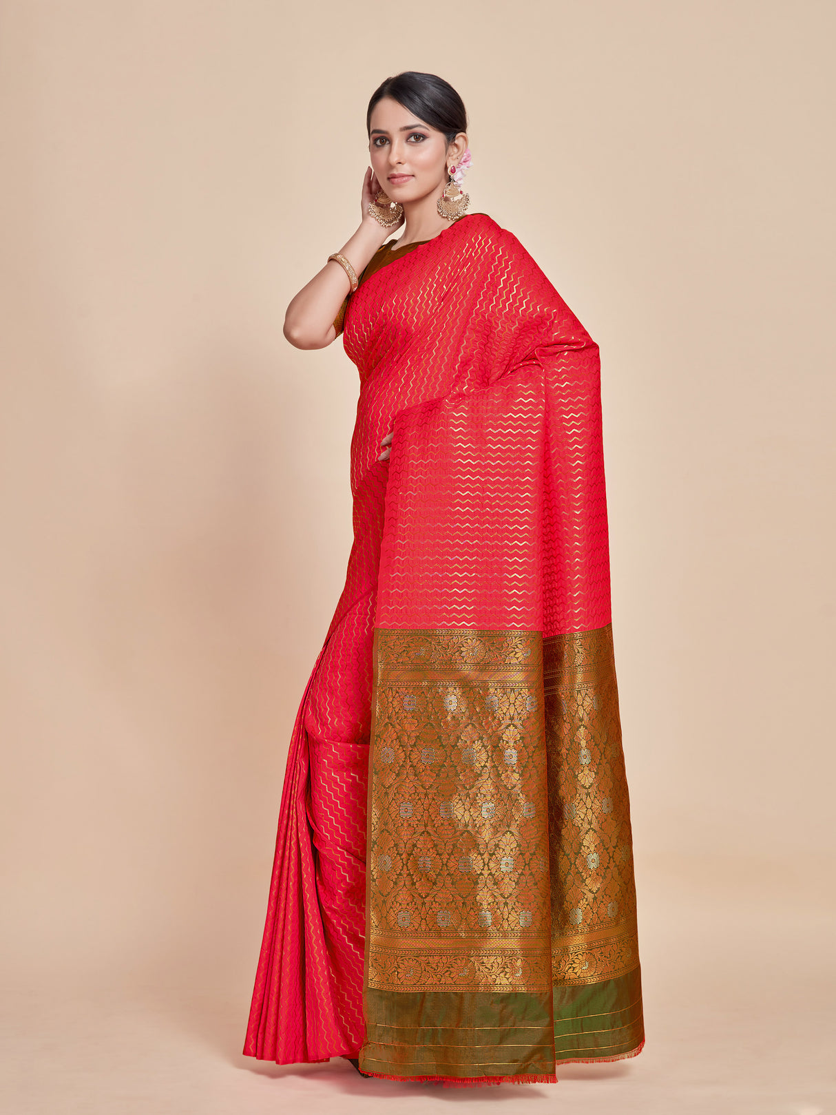 Mimosa Women's Woven Design Kanjivaram Style Art Silk Saree With Blouse Piece : SA00001375GJFREE