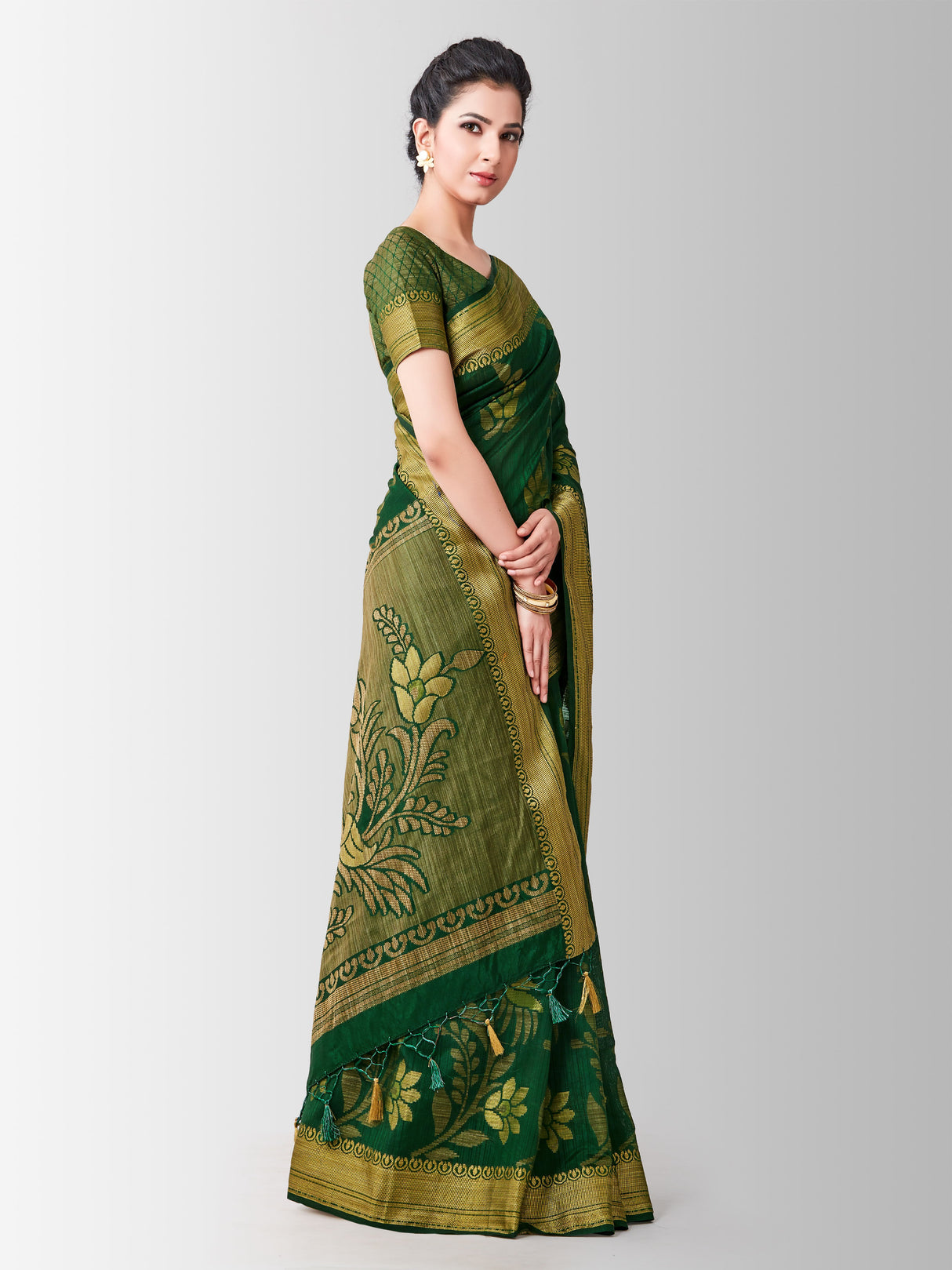 Mimosa Womens Art Silk Saree Kanjivaram BGreen Color