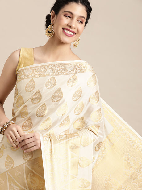 Mimosa Womens Crepe Saree Mysore Silk Halfwhite Color