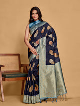 Mimosa Women's Woven Design Kanjivaram Linen Saree With Blouse Piece : SA00001234NVFREE