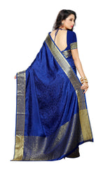 Mimosa Womens Tussar Silk Saree Kanjivaram style Navy Blue Color