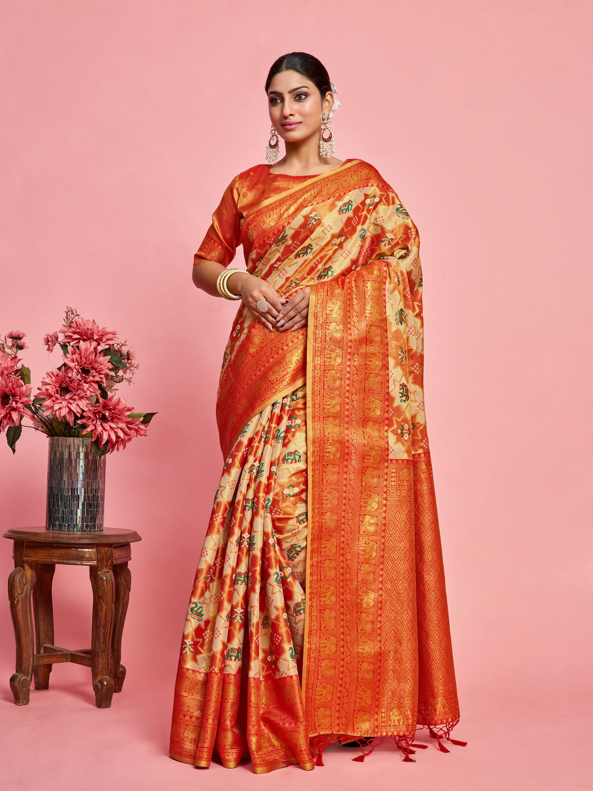 Mimosa Women's Woven Design Kanjivaram Art Silk Saree With Blouse Piece : SA00001232REDFREE