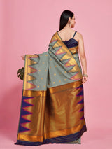 Mimosa Women's Woven Design Kanjivaram Style Art Silk Saree With Blouse Piece : SA00001386GYFREE