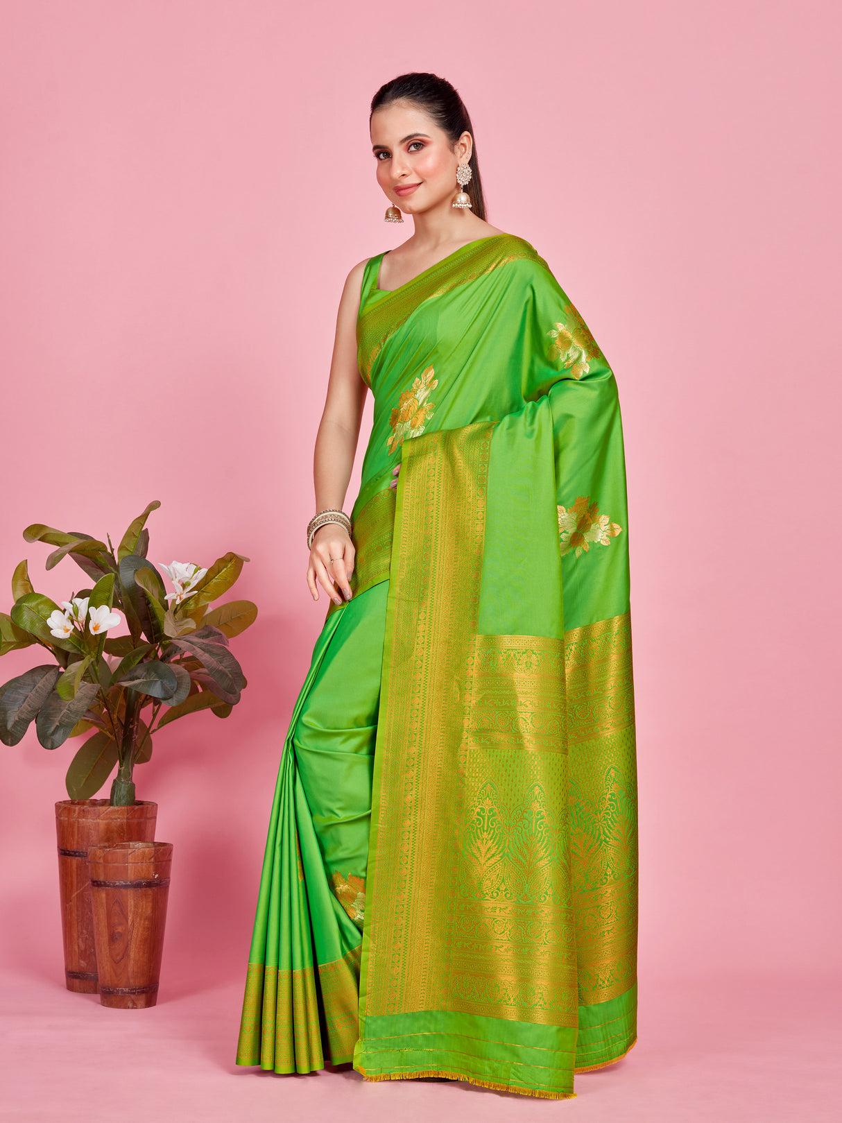 Mimosa Women's Woven Design Kanjivaram Style Art Silk Saree With Blouse Piece : SA00001384PGFREE