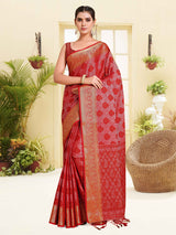 Mimosa Womens Art Silk Saree Kanjivaram Red Color