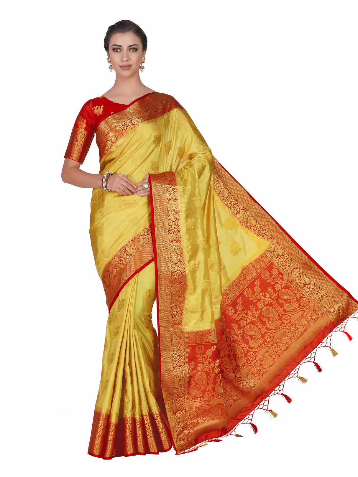 Mimosa Womens Art Silk Saree Kanjivaram Chiku Color