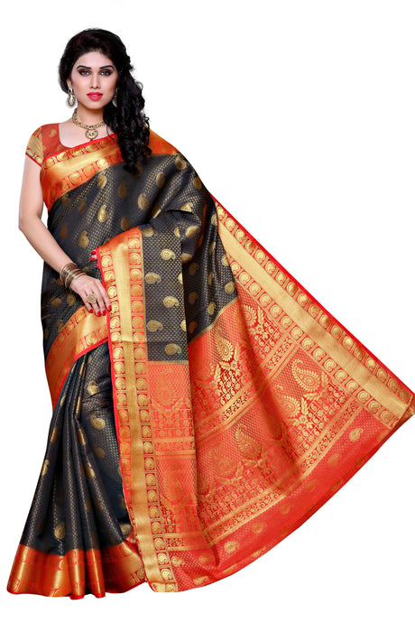 Mimosa Womens Art Silk Saree Kanjivaram Black Color