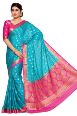 Mimosa Womens Crepe Saree Mysore Silk Saffire Color