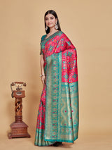 Mimosa Women's Woven Design Patola Style Art Silk Saree With Blouse Piece : SA00001342PNKFREE