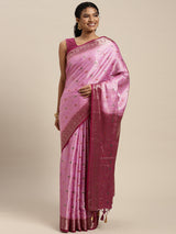 Mimosa Womens Art Silk Saree Kanjivaram Pink Color