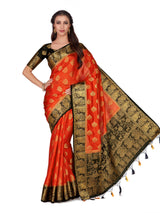 Mimosa Womens Art Silk Saree Kanjivaram Orange Color