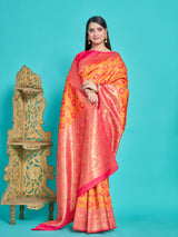 Mimosa Women's Woven Design Patola Style Art Silk Saree With Blouse Piece : SA00001346GDFREE