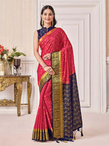 Mimosa Womens Crepe Saree Mysore Silk style Strawberry Color