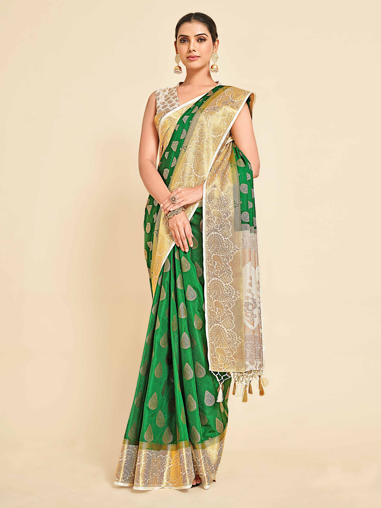 Mimosa Womens Art Silk Saree Kanjivaram Green Color